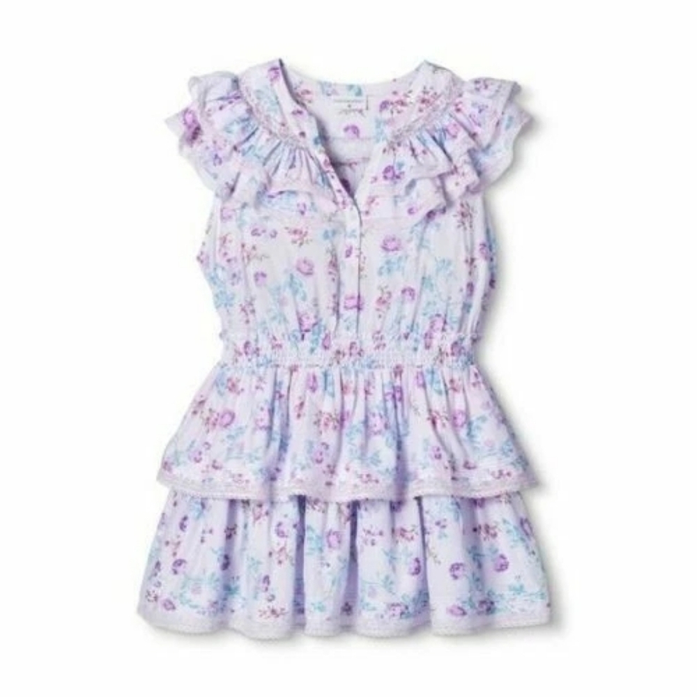 Love Shack Fancy Lou Double Ruffle Dress Sz M LAVENDER Floral x Target - Picture 6 of 15